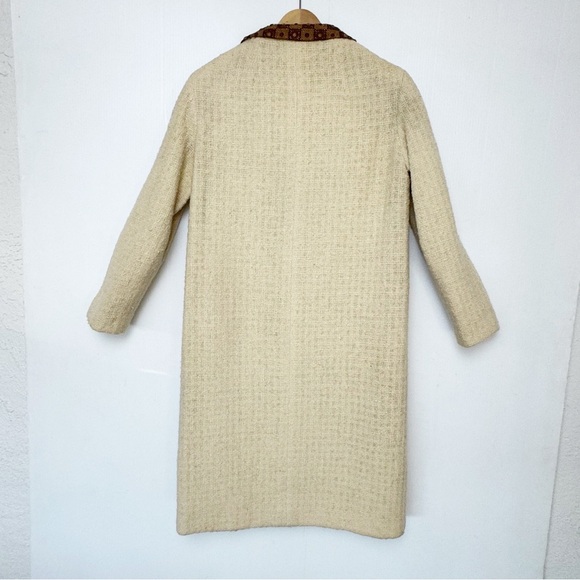 Donegal handwoven Tweed ivory and brown tailored coat in 100% pure wool Large - Picture 5 of 8